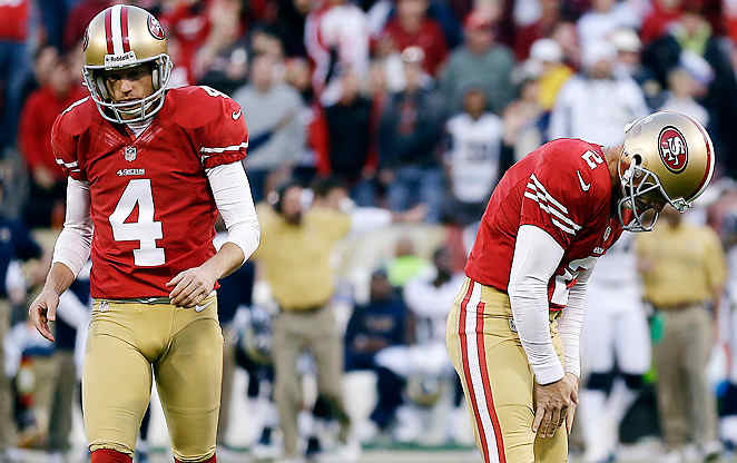 After missing 13 kicks in the regular season, David Akers (right) is just 1 of 2 in the playoffs.